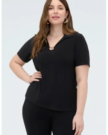 Tricou polo cu decolteu in V, Negru