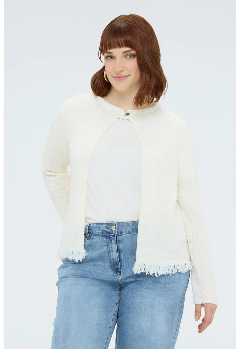 Cardigan cu terminatie franjurata, Alb