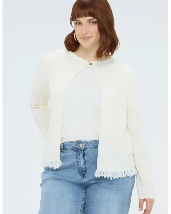 Cardigan cu terminatie franjurata, Alb