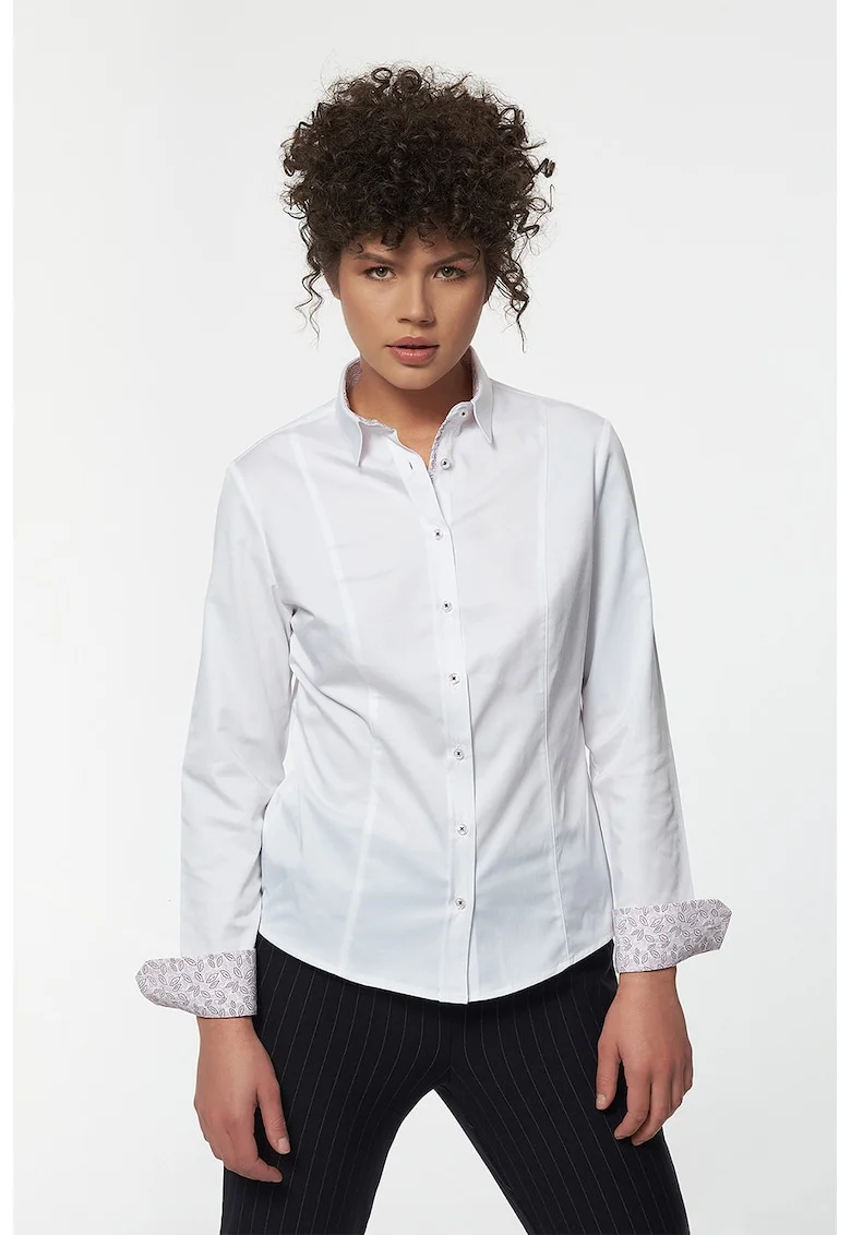 Camasa slim-fit de bumbac cu maneci lungi, Rosu/Alb