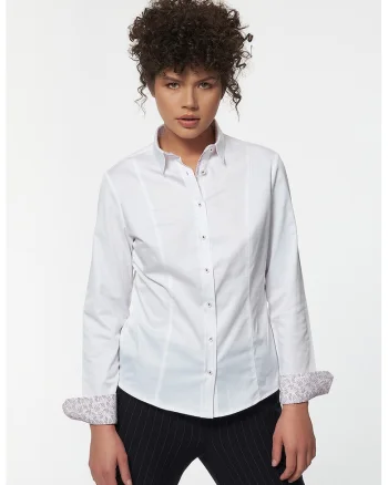 Camasa slim-fit de bumbac cu maneci lungi, Rosu/Alb