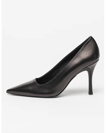 Pantofi din piele cu toc stiletto si varf ascutit Code, Negru