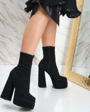 Botine Dama Negre din Piele Ecologica Intoarsa Bermica