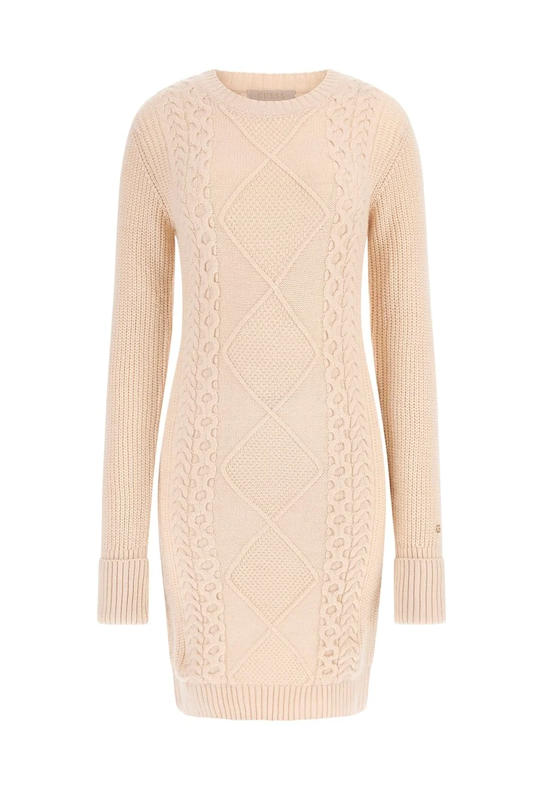 Rochie-pulover din amestec de lana cu decolteu la baza gatului, Piersica