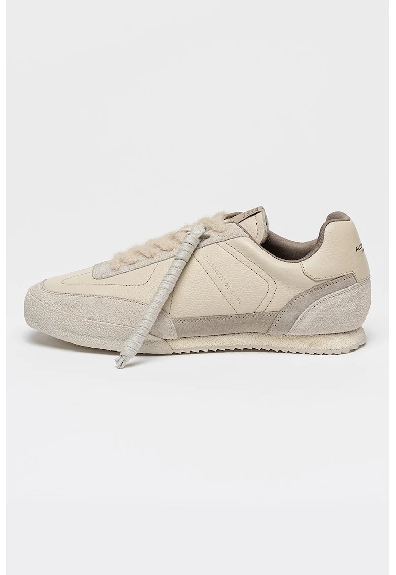 Pantofi sport din piele cu garnituri din piele intoarsa, Maro taupe deschis/Crem