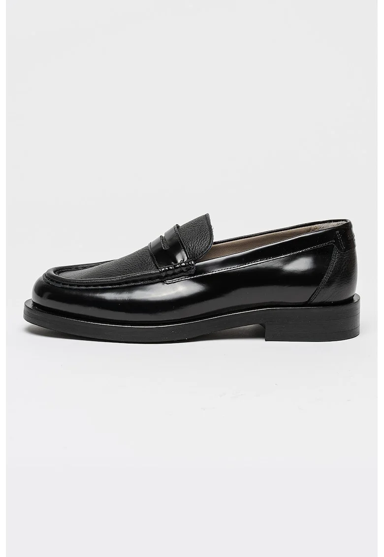 Pantofi loafer din piele cu varf rotund, Negru