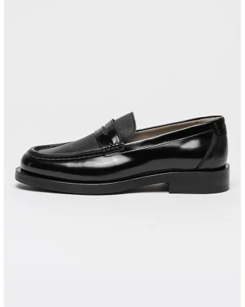 Pantofi loafer din piele cu varf rotund, Negru