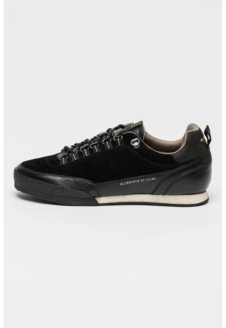 Pantofi sport low-cut din piele intoarsa cu garnituri din piele, Negru