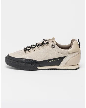 Pantofi sport low-cut din piele intoarsa cu garnituri din piele, Negru stins/Maro taupe deschis/Crem