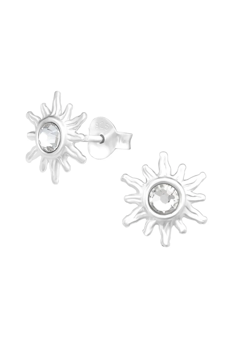 Cercei din Argint 925 cu Soare și Cristale, 10x10mm, hipoalergenici