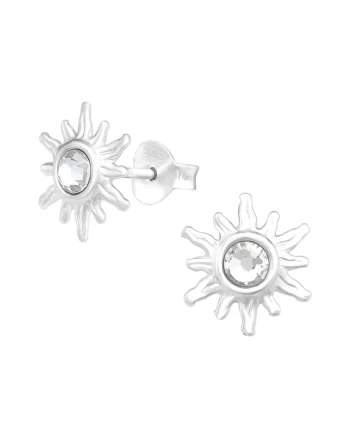 Cercei din Argint 925 cu Soare și Cristale, 10x10mm, hipoalergenici