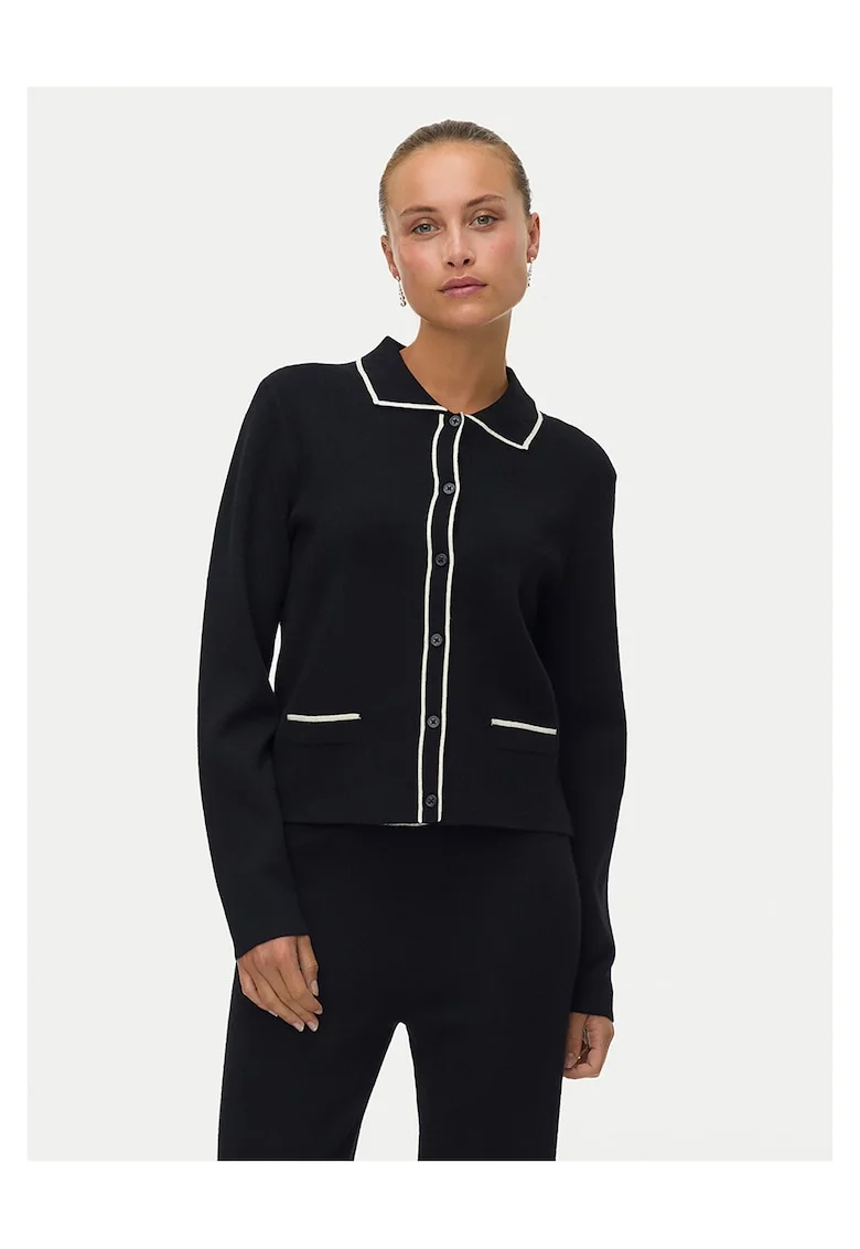 Cardigan dama,  negru, viscoza/poliester reciclat