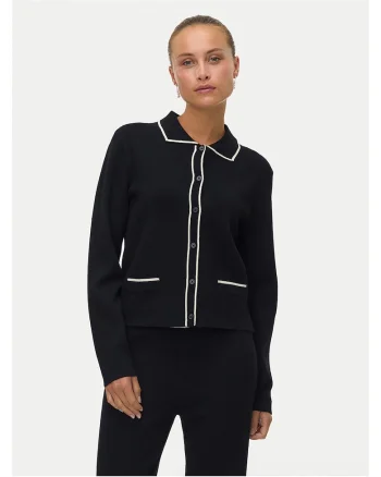 Cardigan dama,  negru, viscoza/poliester reciclat