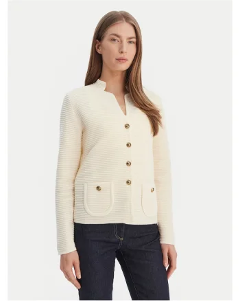 Cardigan dama,  lana virgina, ecru, sistem inchidere nasturi