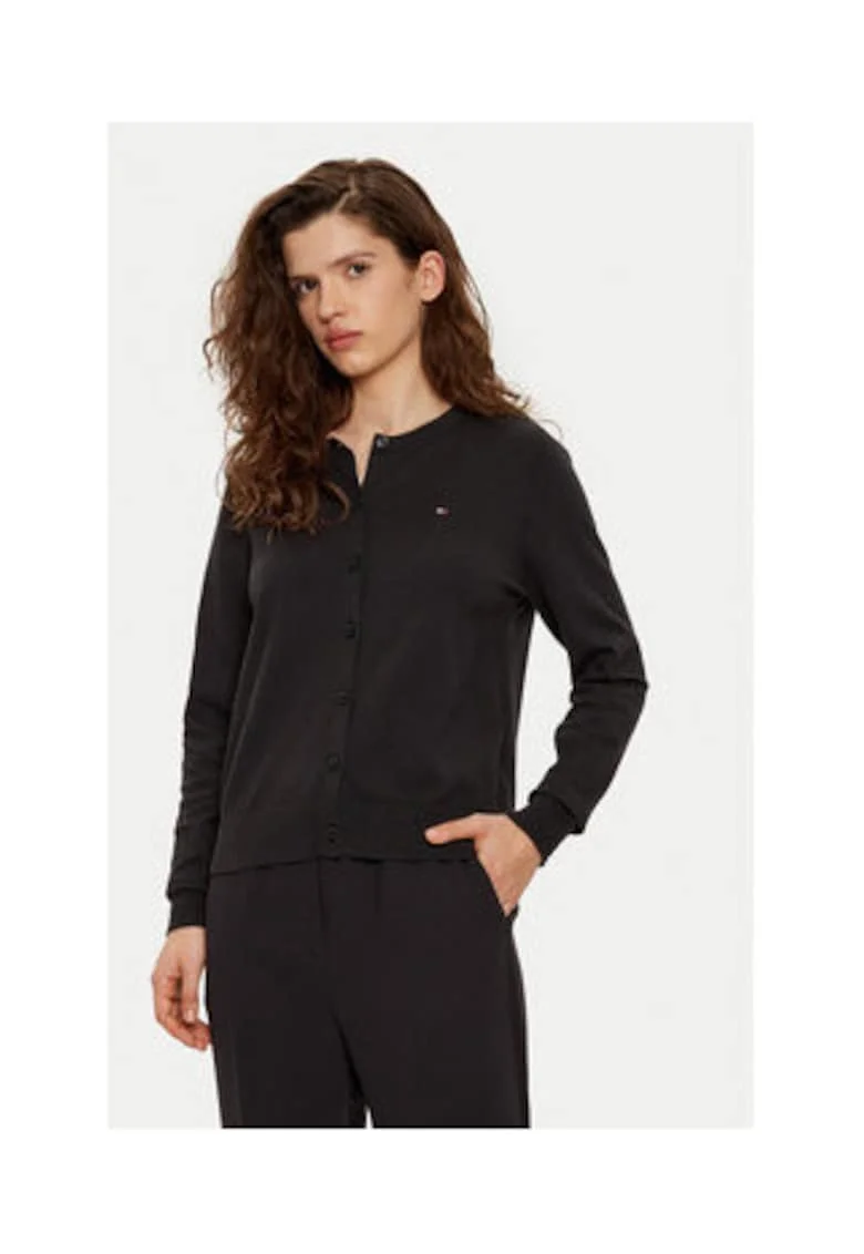 Cardigan dama,  Negru, 67% bumbac organic, 33% poliamida,