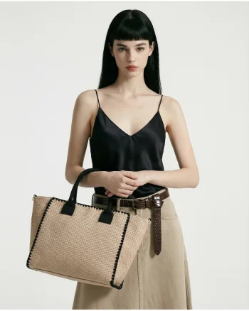 Geanta tote cu aspect tesut Auriga, Negru