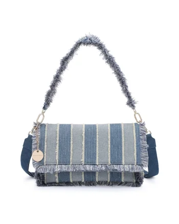 Geanta din denim cu bareta de umar Lysandra Plus, Maro taupe/Albastru