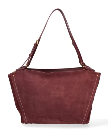 Geanta shopper de piele intoarsa cu bareta Evanthe Chic, Visiniu