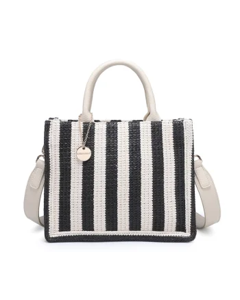 Geanta shopper cu dungi si aspect crosetat Eliara, Negru