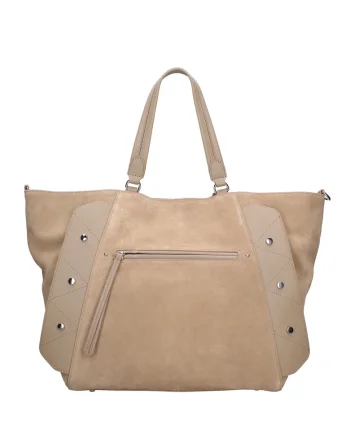 Geanta de piele intoarsa cu bareta Valeria Elite, Maro camel