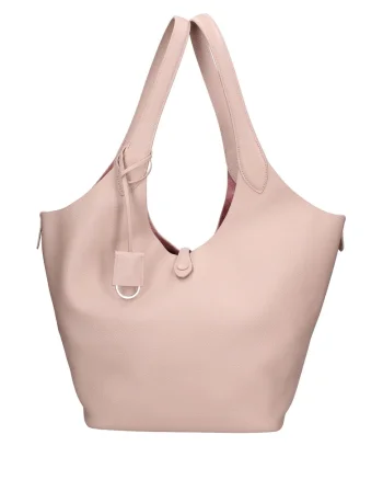 Geanta de piele intoarsa cu bareta si etui interior Carys Chic, Roz deschis
