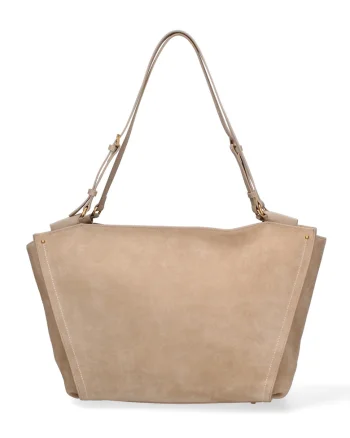 Geanta shopper de piele intoarsa cu bareta Evanthe Chic, Maro camel