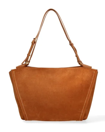Geanta shopper de piele intoarsa cu bareta Evanthe Chic, Maro camel