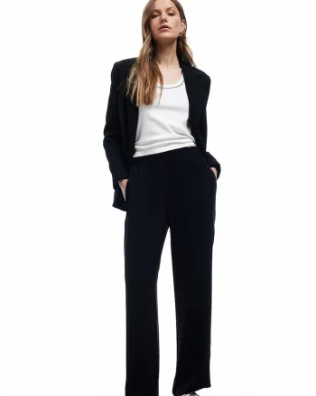 Pantaloni cu croiala dreapta si buzunare laterale, Negru
