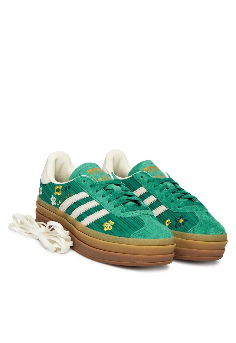 Tenisi dama  Originals, textil/piele intoarsa, cu sireturi suplimentare, verde/alb