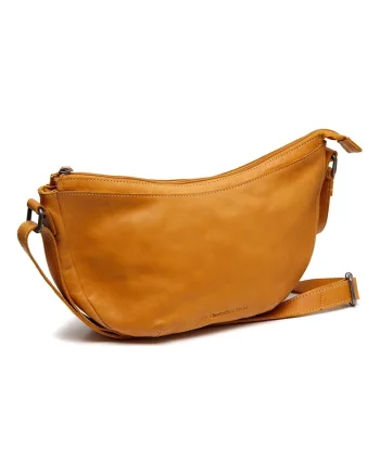 Geanta umar de dama din piele naturala,  Clarita, Galben inchis, 35 x 10 x 17 cm