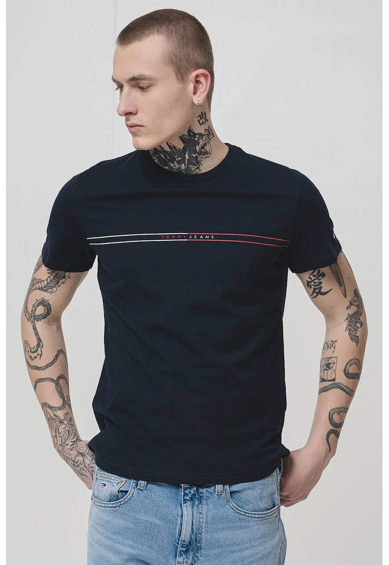 Tricou slim fit din bumbac., Albastru ultramarin