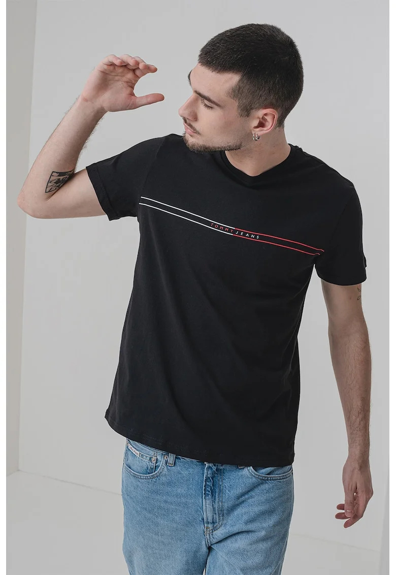 Tricou slim fit din bumbac., Negru