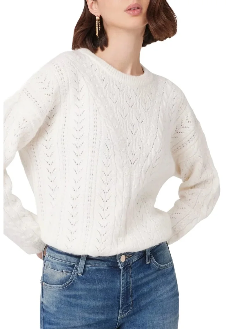 Pulover din tricot ajurat W5RR0W, Alb