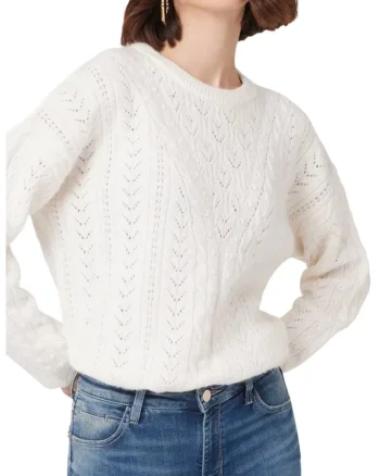 Pulover din tricot ajurat W5RR0W, Alb
