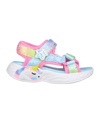Sandale cu velcro si model colorblock Unicorn Dreams, Galben/Albastru aquamarin/Roz