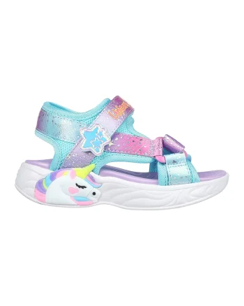 Sandale cu velcro si model colorblock Unicorn Dreams, Turcoaz/Roz