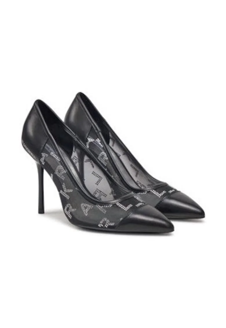Pantofi stiletto cu detalii din plasa, Negru