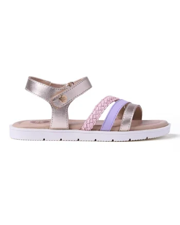 Sandale din piele cu barete multiple si velcro Bukoba, Auriu