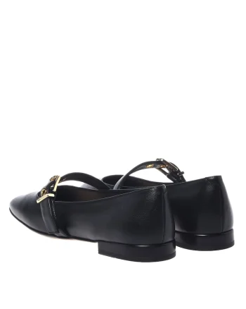 Balerini Mary-Jane de piele cu varf patrat, Negru
