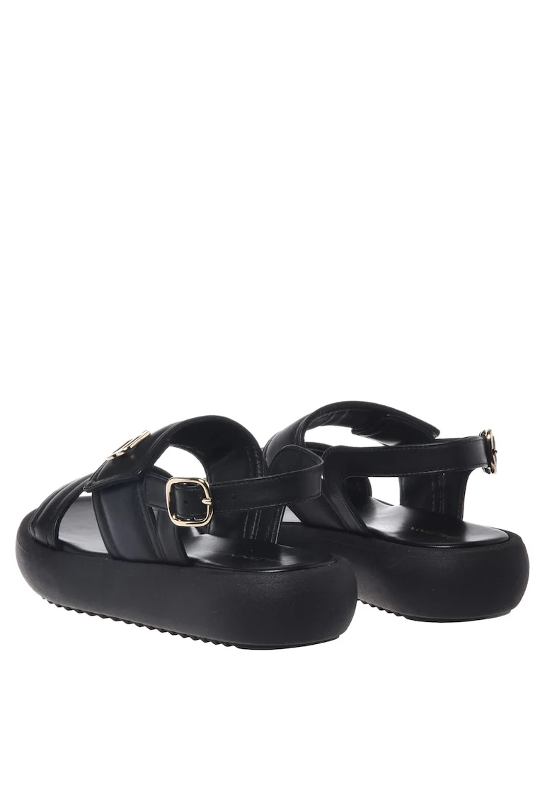 Sandale slingback din piele, Negru