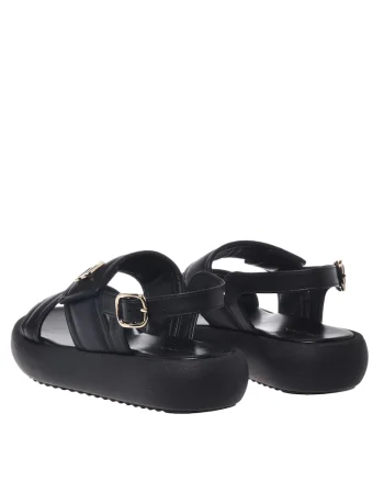 Sandale slingback din piele, Negru