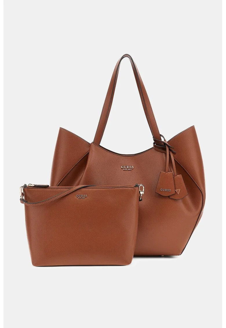 Geanta shopper de piele ecologica cu etui detasabil, Portocaliu stins