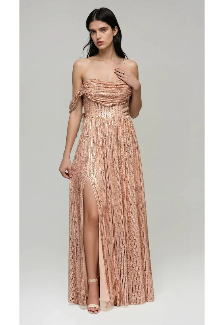 Rochie de seara Maxi  LA-OM-DLR228, Auriu