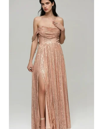 Rochie de seara Maxi  LA-OM-DLR228, Auriu