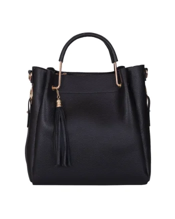 Geanta Fabiana din piele naturala pentru dama, Negru, 32x32cm