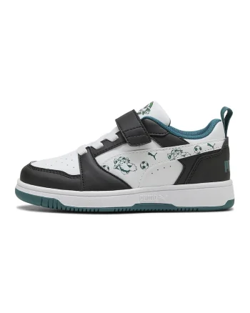 Pantofi sport Rebound V6 Lo Super Puma AC+ PS cu velcro, Alb/Negru/Verde smarald