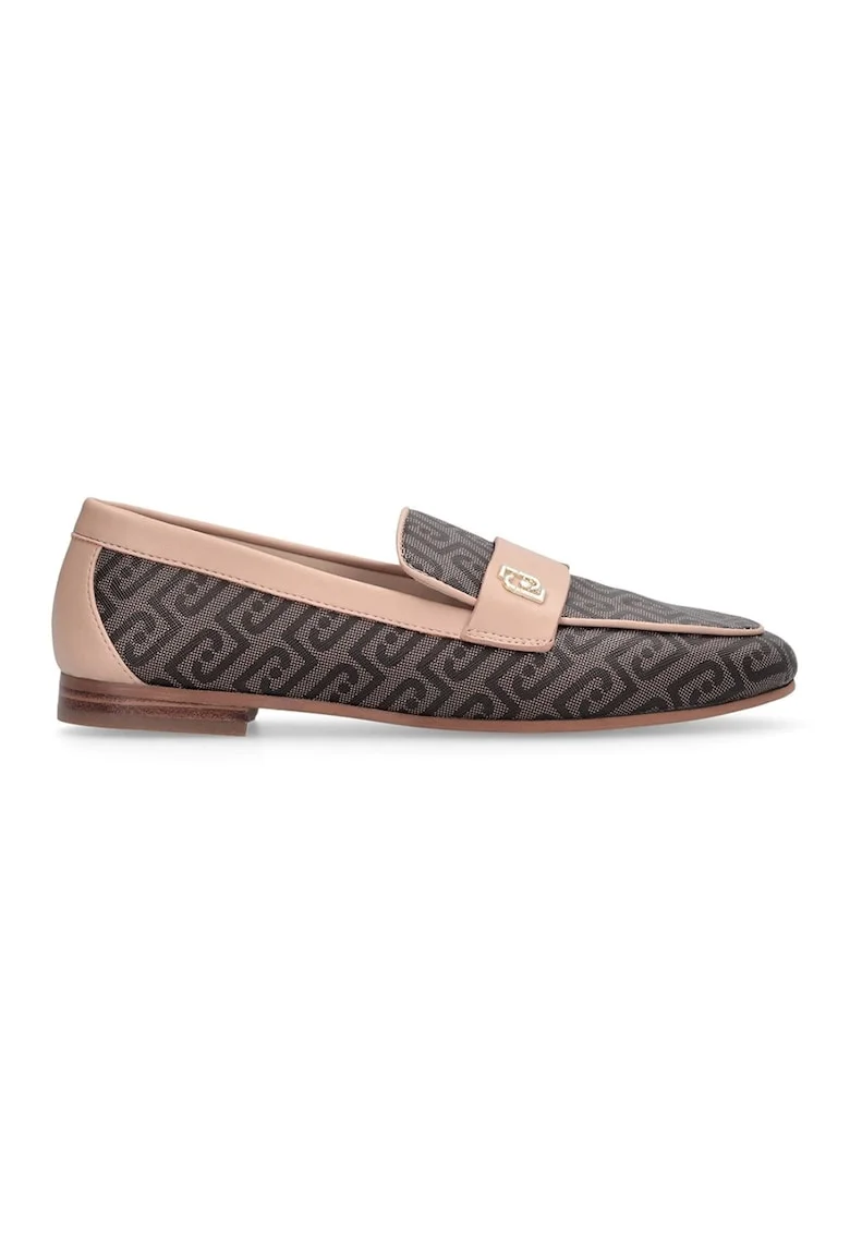 Pantofi loafer din piele ecologica cu model, Maro inchis/Bej deschis