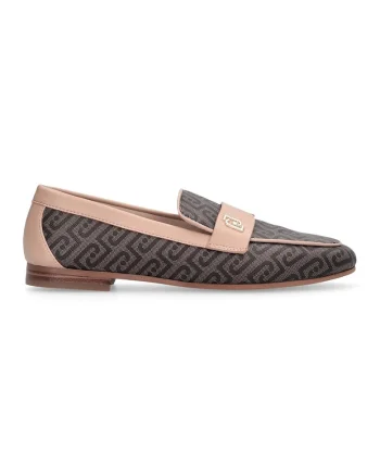 Pantofi loafer din piele ecologica cu model, Maro inchis/Bej deschis