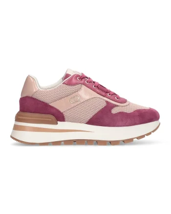 Pantofi sport din piele intoarsa si plasa cu talpa wedge, Roz
