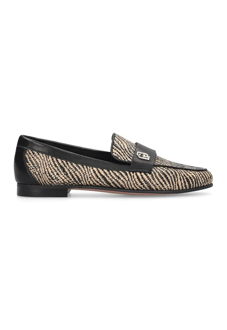 Pantofi loafer din piele cu model animal print, Negru/Maro nisip